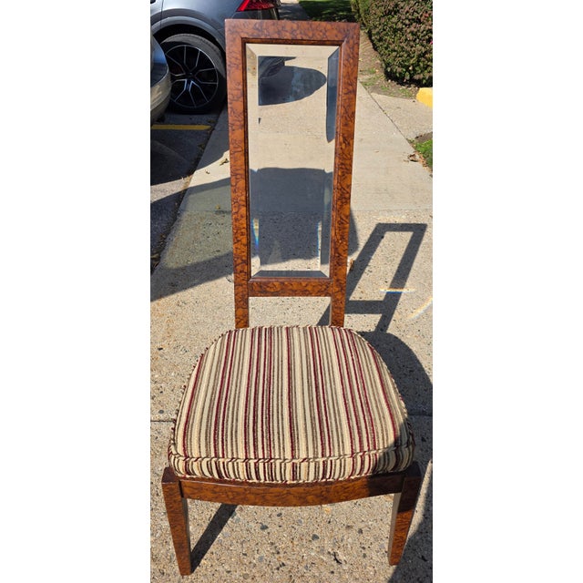 Late 1970s-Early 1980s Postmodern Faux Burl Ovolo-Molded Mirror-Back Dining Chair, with Velor Cushion , (Attributed to...