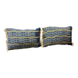 Pair of African Ikat Blue Pillows For Sale