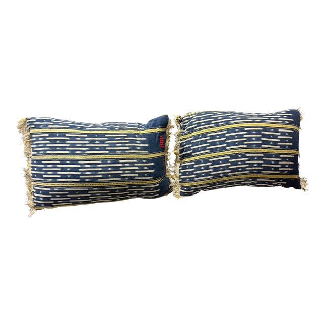Pair of African Ikat Blue Pillows For Sale