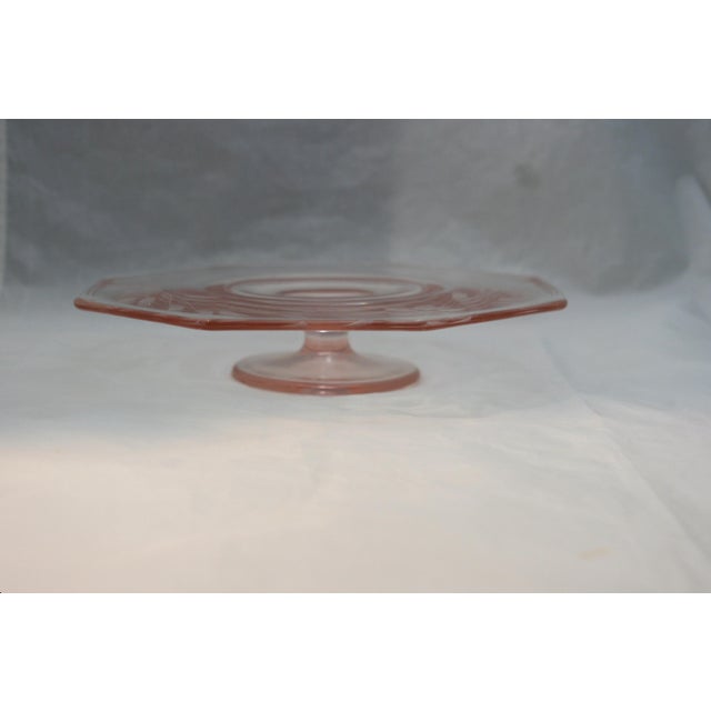 Vintage Pink Depression Glass Octagon Shaped Footed Cake Plate This vintage cake stand was produced during the 1930s. The...