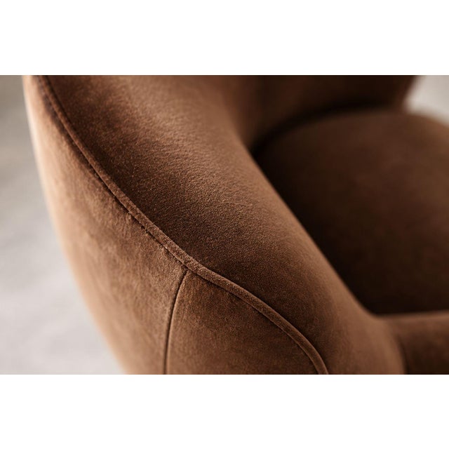 Vladimir Kagan Barrel Lounge Chairs in Brown Velvet and Walnut Legs For Sale - Image 11 of 12