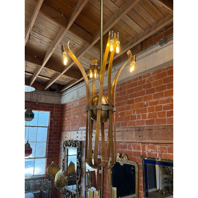 Solid Brass Sculptural Chandelier in Style of Guglielmo Ulrich,circa 1970s For Sale In Los Angeles - Image 6 of 7