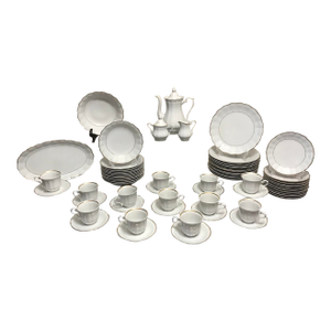 Empire Ribbed Dinnerware by Walbrzych: A Mid 20th Century Polish Masterpiece, Service for 12