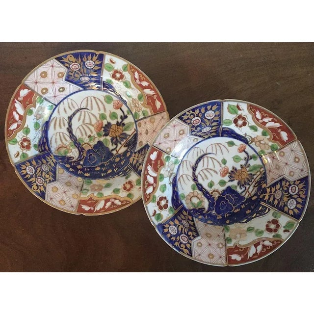 1805 Coalport Porcelain Imari Soup Bowl Plates in Rock & Tree Pattern