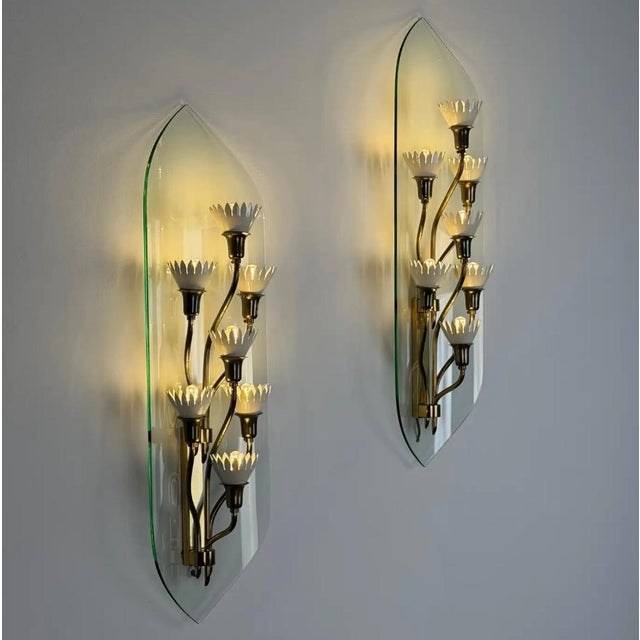 Monumental Pietro Chiesa for Fontana Arte Rare 7-Light Glass Sconces, 1950s For Sale - Image 10 of 15