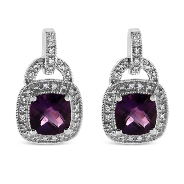 Beautifully express your love for her with these radiant amethyst and diamond earrings. Crafted in luminous sterling...