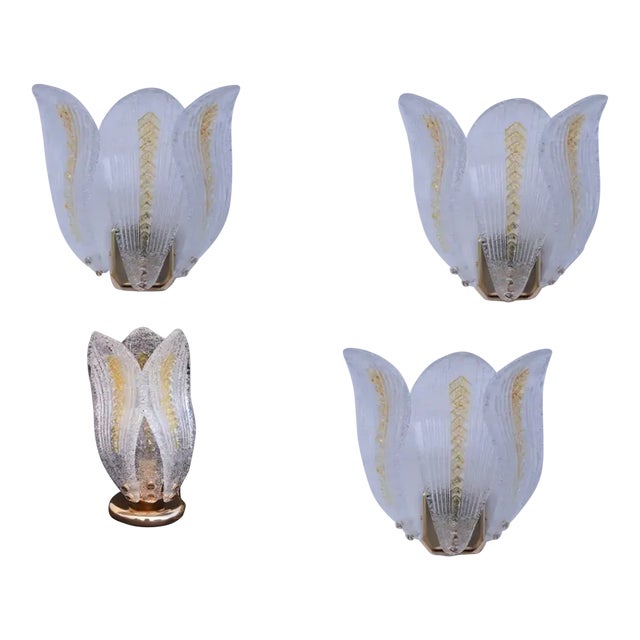 Set of 4 Murano Wall Lights and Table Lamp, 1980s For Sale