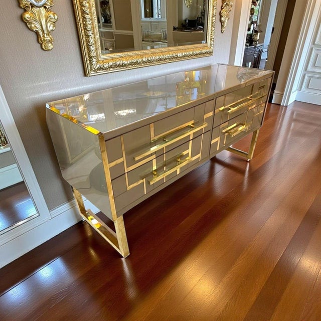 Wood Sideboard in Gold and Brass Glass from Justfurnituress For Sale - Image 7 of 18