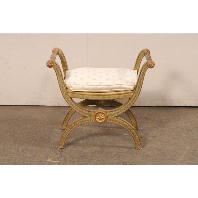 Taupe Mid 20th Century Italian Carved-Wood Curule Stool W/Cushion For Sale - Image 8 of 13