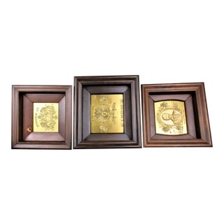 1930s Engraved Brass Cigar Box Printing Plates Framed - Set of 3 For Sale