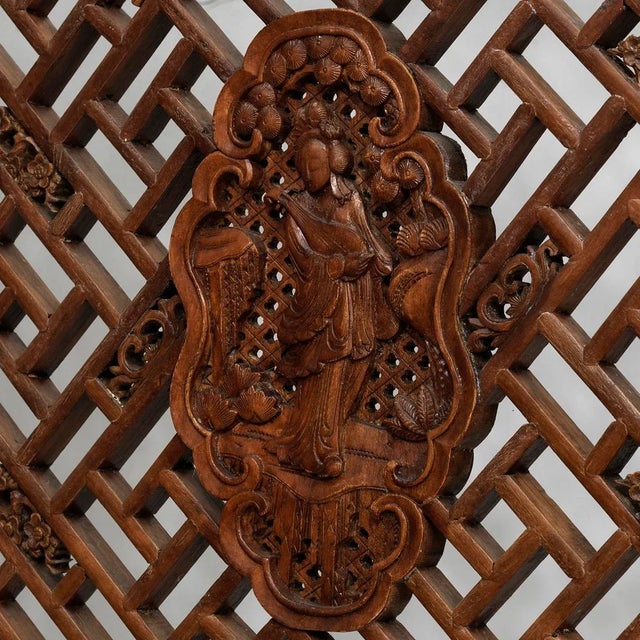 Geometric Carved Screen with Four Panels For Sale - Image 4 of 7