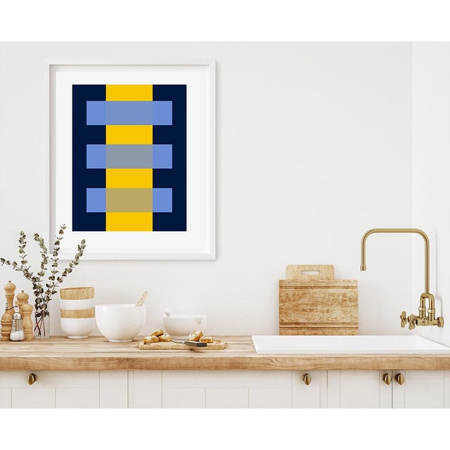 This colorful piece has just the right shot of yellow that runs through the center and across bars of french blue on a...