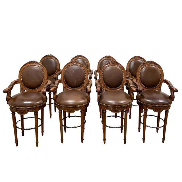 1990s Tommy Bahama Home Italian Leather "Dragonfly" Swivel Bar Counter