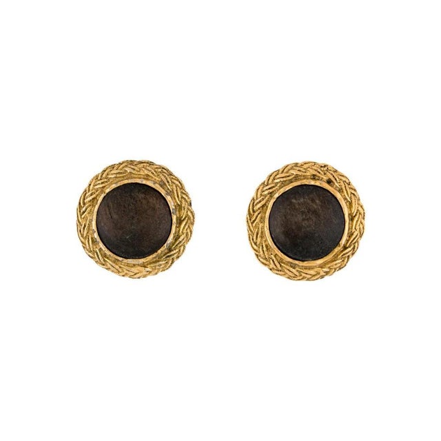 1970s Vintage Chanel 1970s Gold-Plated & Carved Wood Clip-on Earrings, Pair For Sale - Image 5 of 7