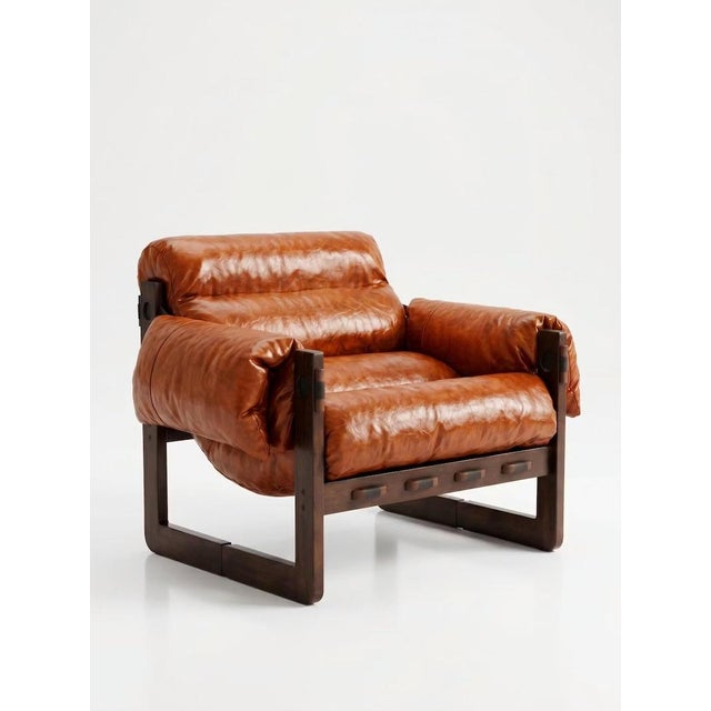 Mid-Century Modern Mid Century Modern Leather Accent Chair, Upholstered Lounge Chair, Reading Armchair, Solid Wood Living Room Chair For Sale - Image 3 of 3