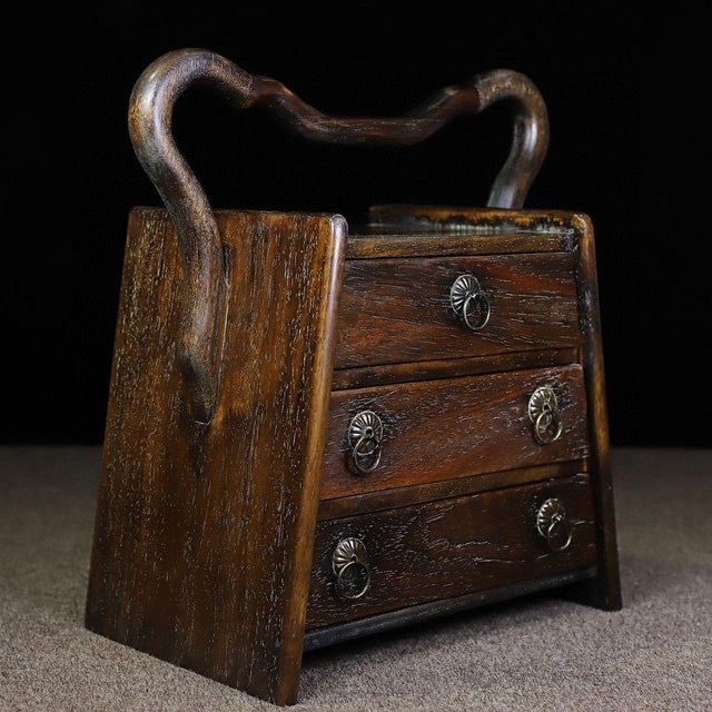 Vintage Chinese Huali Rosewood Three-Drawer Tiered Box With Handle For Sale - Image 4 of 9