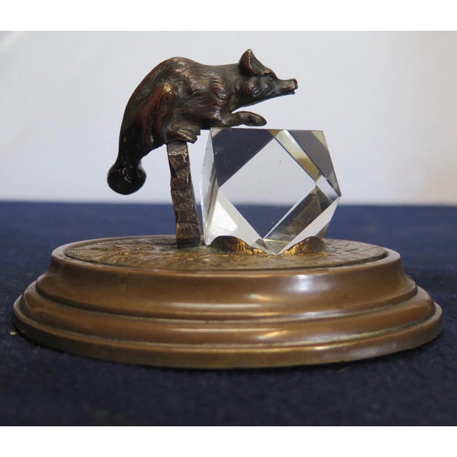 Transparent Vintage Bronze & Crystal Desk Paperweight For Sale - Image 8 of 12