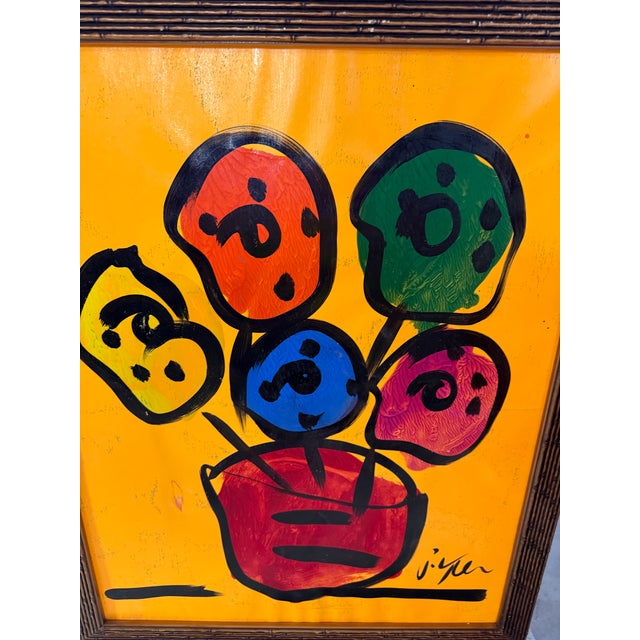 Abstract PeterKeil Signed Original Unique Flowers Neon Orange Paper Framed Rare 24x32 For Sale - Image 3 of 5