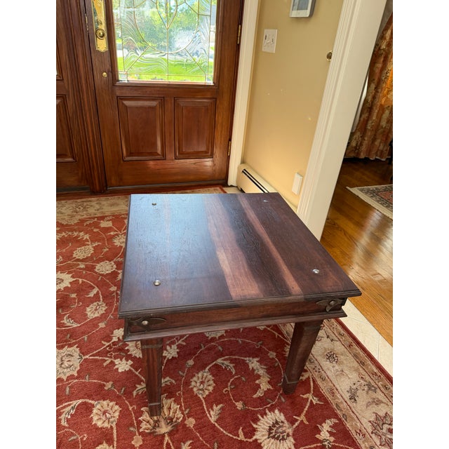 Wood Late 20th Century Rustic Dark Wooden Side Table With Spanish Style Metal Corner Brackets For Sale - Image 7 of 7
