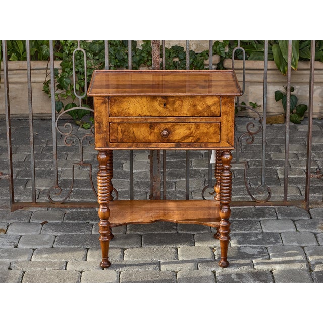 Mid-Century Modern Midcentury English Walnut Side Table with Drawers and Turned Legs For Sale - Image 3 of 10