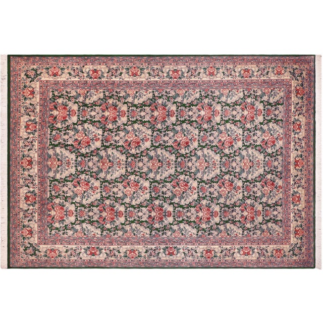Beige Floral 1990's Pak-Persian Green/Beige Wool Rug - 9'4'' X 12'6'' For Sale - Image 8 of 9