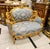 French French Louis XV Blue Damask Sofa With Hand-Carved Gold Leaf Frame For Sale - Image 3 of 4
