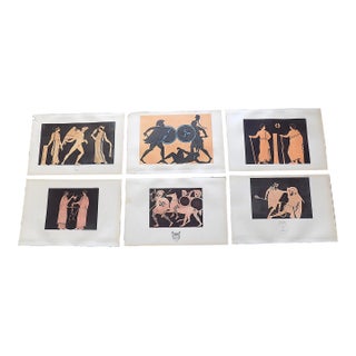 Authentic Antique Early 19th Century Large Folio Hand Colored Neoclassical Greek Vase Motif Lithographs - Set of 6 For Sale