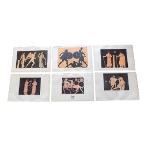 Authentic Antique Early 19th Century Large Folio Hand Colored Neoclassical Greek Vase Motif Lithographs - Set of 6