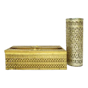 Gold Ormolu Vanity Tissue Box & Toiletry Bottle Cover, Set of 2