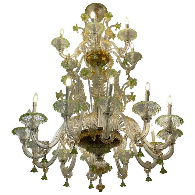 Green and Gold Murano Glass Chandelier, 1990s For Sale - Image 14 of 14