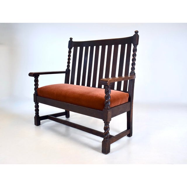 1900 - 1909 Stickley Brothers Mission Oak Bench Settee Slat Back Barley Twist Legs For Sale - Image 5 of 11