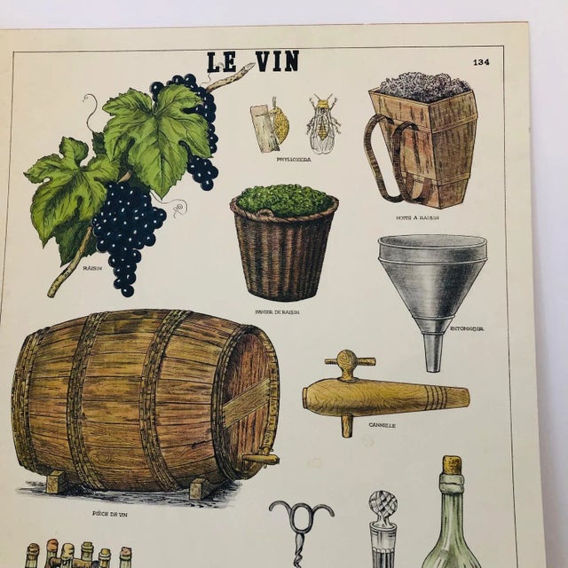 Large Mid Century French Wine Print by Richier & Laugier For Sale In Los Angeles - Image 6 of 10