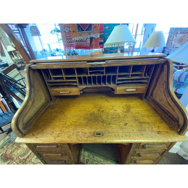 Circa 1900’s Oak Roll Top Desk For Sale - Image 11 of 12