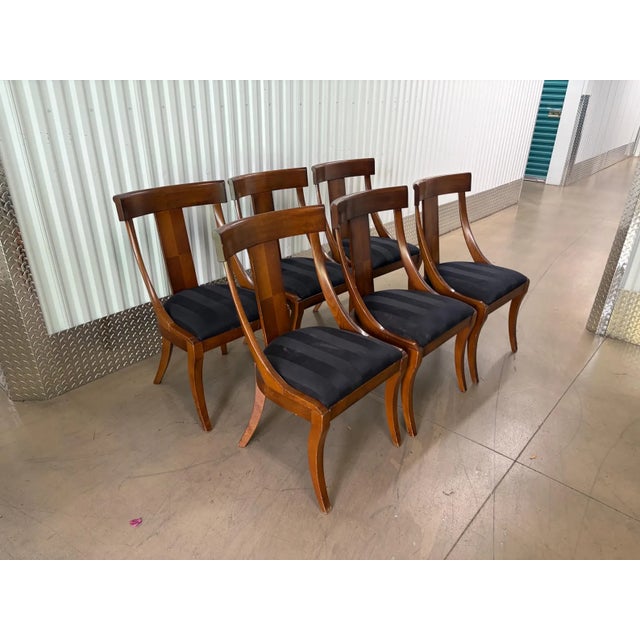 1970s Italian Klismos Dark Wood Dining Side Chairs-Set 6 For Sale - Image 4 of 5