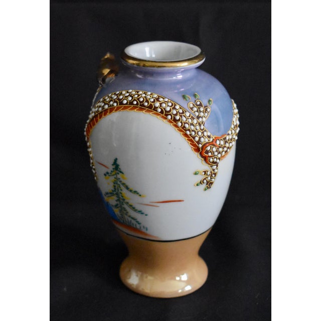 Ceramic Vintage Japanese Porcelain Vase Dragon Ware Moriage Lusterware Hand Painted 6.5" For Sale - Image 7 of 14