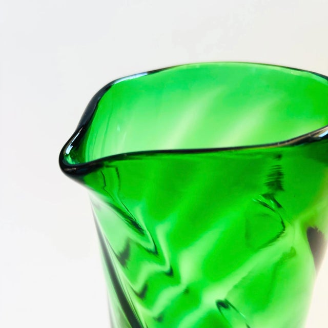 Mid 20th Century Vintage Art Deco Green Blown Glass Pitcher For Sale - Image 5 of 9