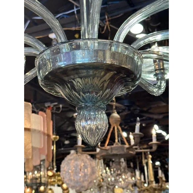 Modern Steel Blue Murano Glass Chandelier For Sale - Image 4 of 8