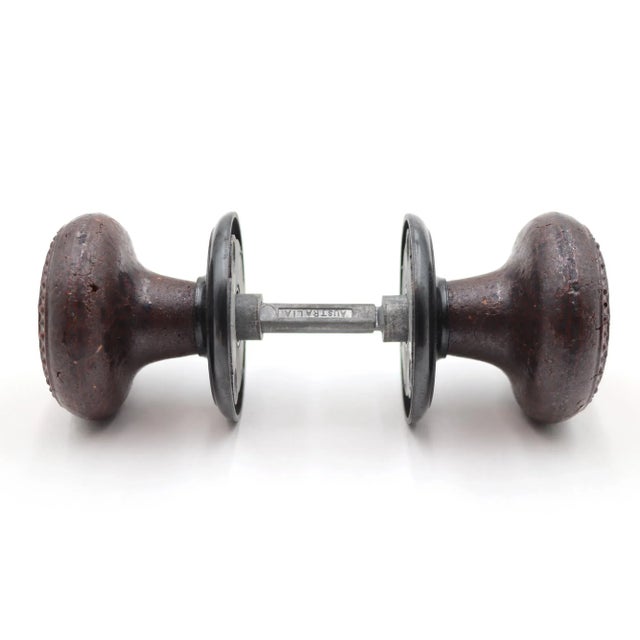 Traditional Vintage Beaded Cork Black Brass Passage Door Knob Set For Sale - Image 3 of 6