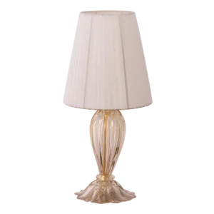 Murano Blown Glass Table Lamp with Clear Anche Gold Color with Lampshade, Italy