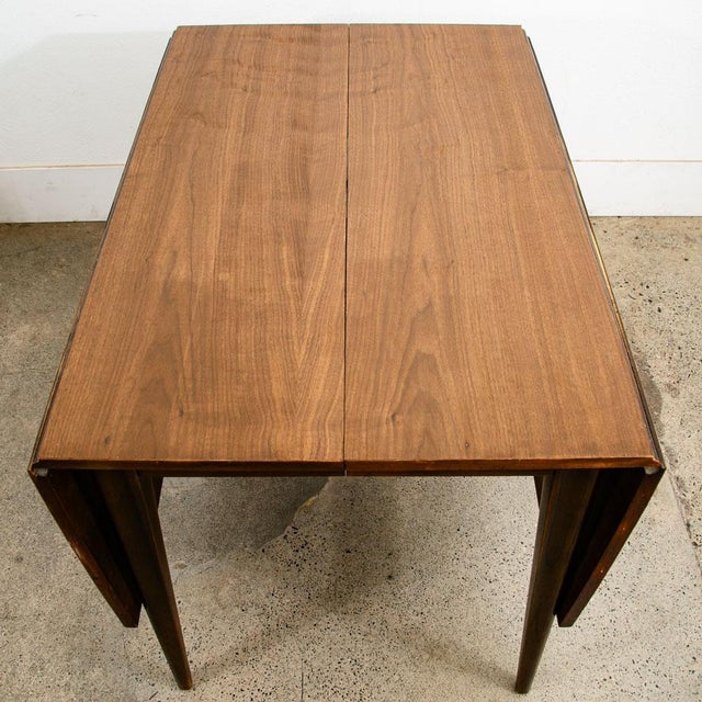 Mid Century Modern Dining Table Broyhill Walnut Drop Leaf X2 Rectangular MCM For Sale In Sacramento - Image 6 of 11