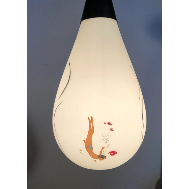 Nautical Vintage Mid Century Nautical Pendant Light with Painted Scenes For Sale - Image 3 of 13
