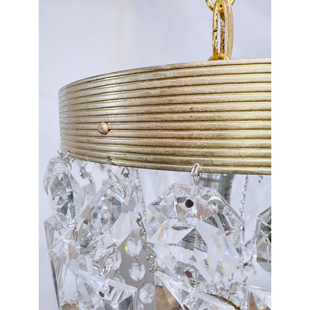 Vintage Crystal Basket Chandelier With Brass Rim For Sale In New York - Image 6 of 8