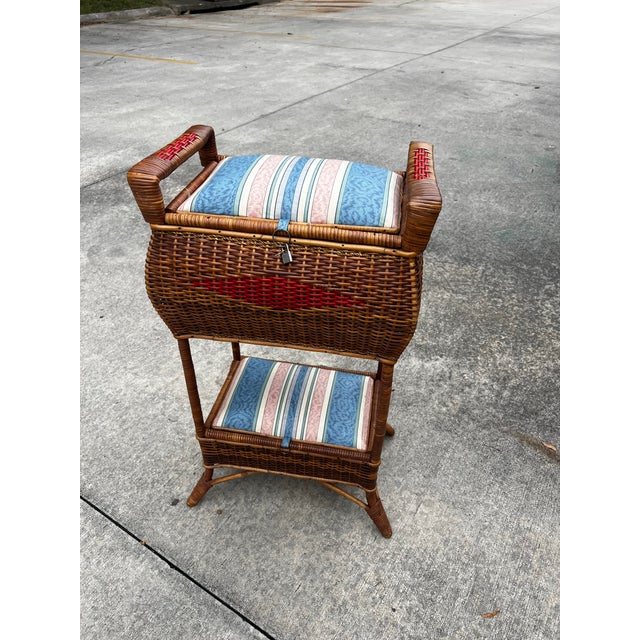 Up for consideration is a beautiful vintage large woven wicker double compartment standing sewing basket. This would look...