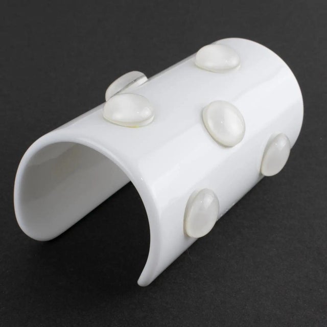 Krizia White Resin Lucite Cuff Bangle Bracelet with Cabochons For Sale In Atlanta - Image 6 of 13