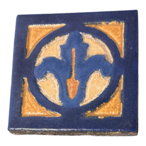 Vintage Mission Arts & Crafts Style Blue Decorated Art Pottery Tile