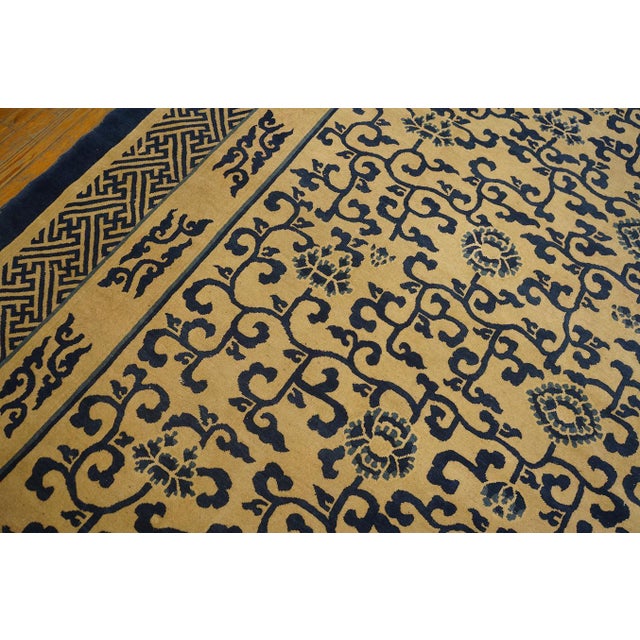 Chinese 1870s Tan Camel Foliate Antique Chinese Peking Rug 8' 10" X 11' 6" Handknotted Wool Carpet For Sale - Image 3 of 6