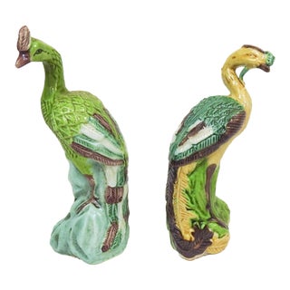 Small Late 19th Century Chinese Export Porcelain Phoenix Birds - A Pair For Sale