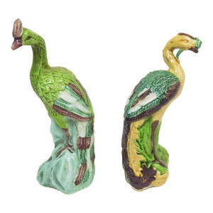 Small Late 19th Century Chinese Export Porcelain Phoenix Birds - A Pair