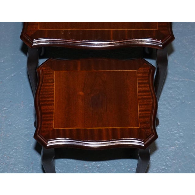 Vintage Queen Anne Hardwood Nest of Tables with Inlay, Set of 3 For Sale - Image 5 of 12