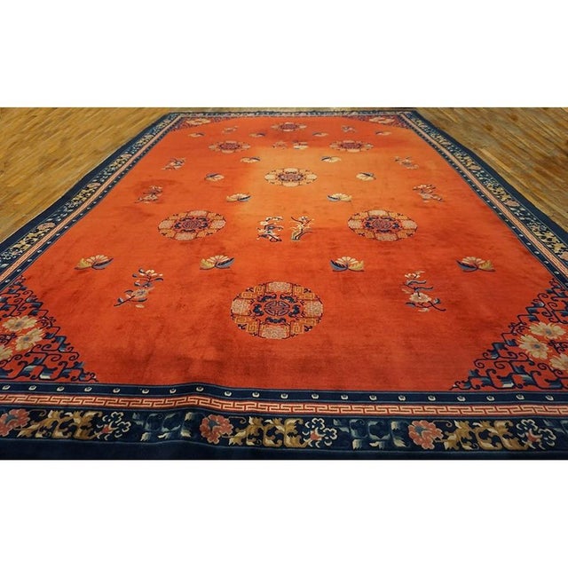 Vintage Large Yellow Peking Chinese Allover Floral Hand Knotted Pile Rug, Country of Origin: China, Circa Date: 1980s....